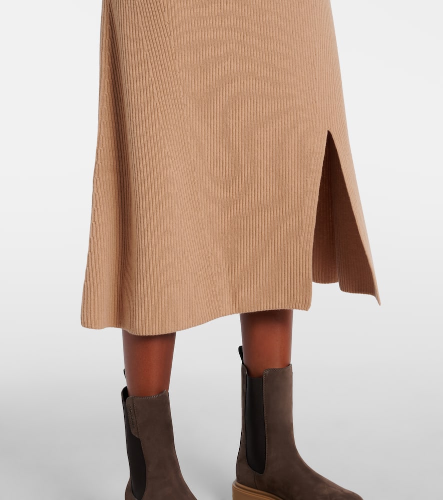 Moncler Knitted Wool And Cashmere Midi Skirt In Brown