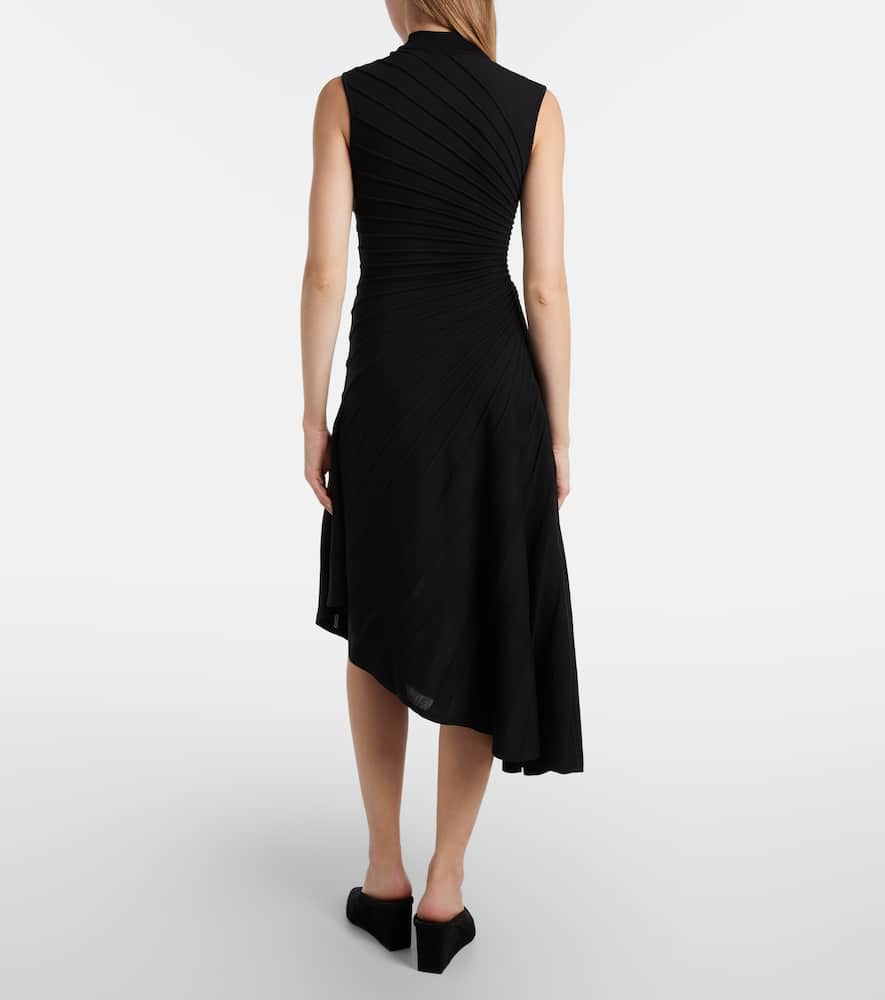 Alaïa Asymmetric Virgin Wool Midi Dress In Black