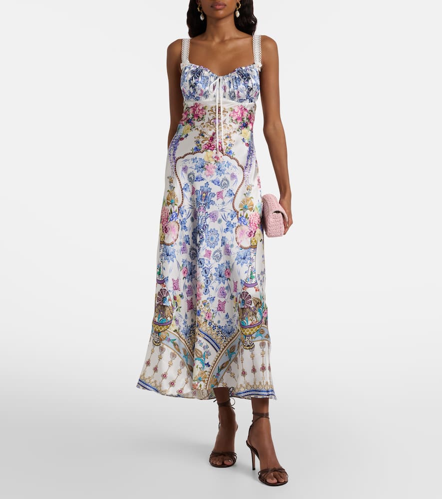 Camilla Embellished Printed Silk Satin Midi Dress In Multi