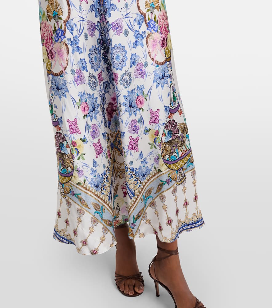 Camilla Embellished Printed Silk Satin Midi Dress In Multi