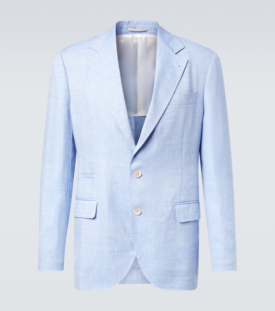 Brunello Cucinelli Linen And Wool Blazer In Blue