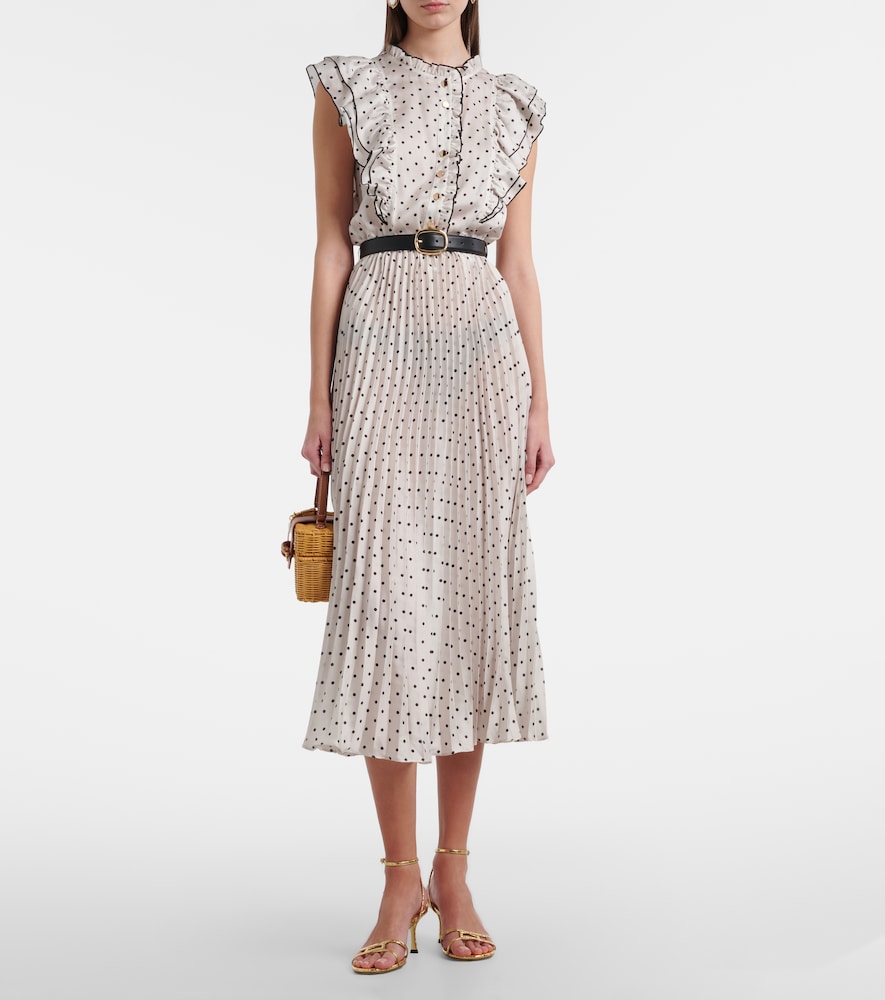 Self-Portrait Belted polka-dot pleated midi dress