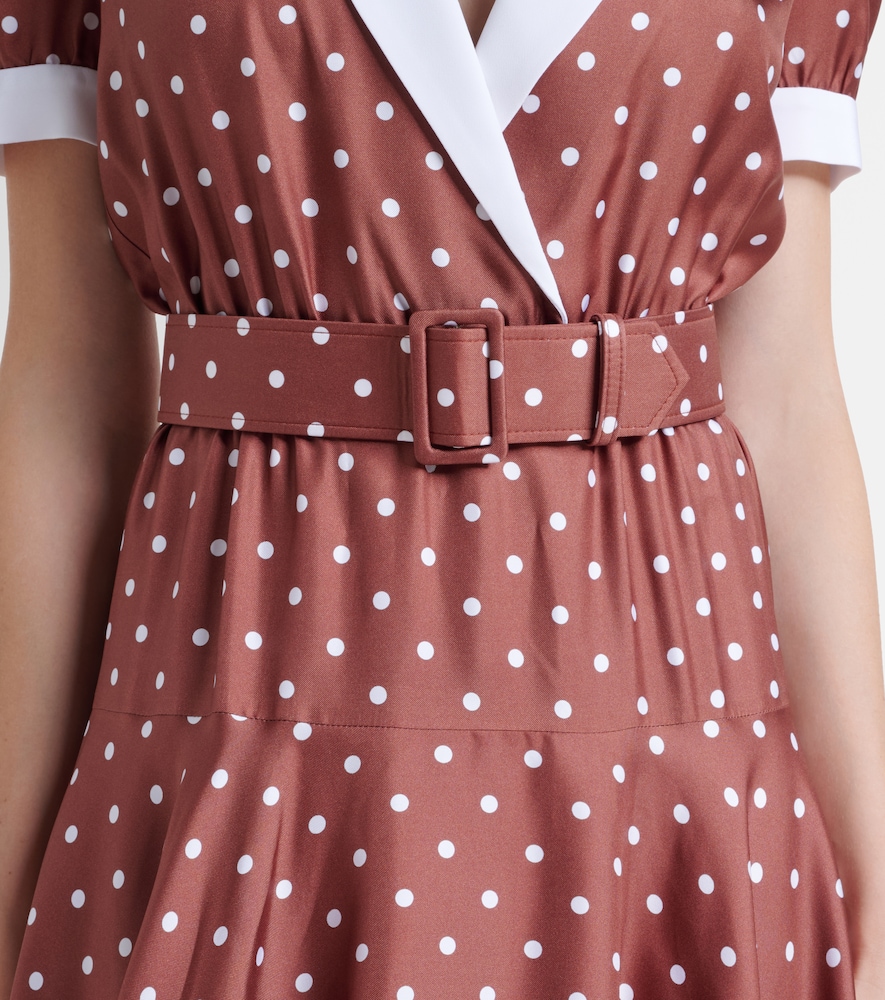 Belted Polka-Dot Silk Twill Midi Dress
