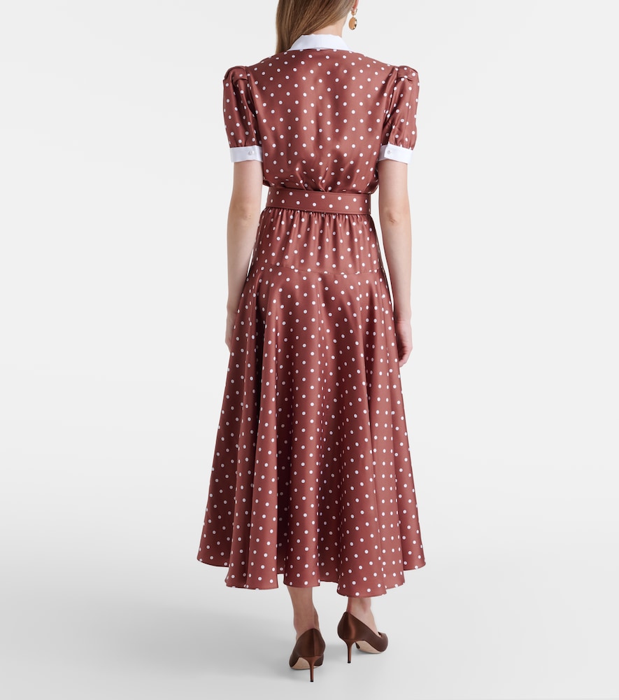 Belted Polka-Dot Silk Twill Midi Dress