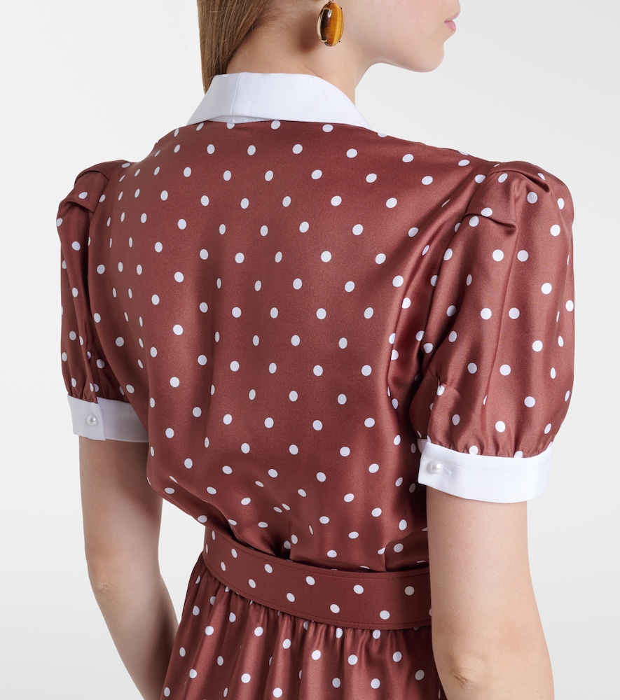Belted Polka-Dot Silk Twill Midi Dress