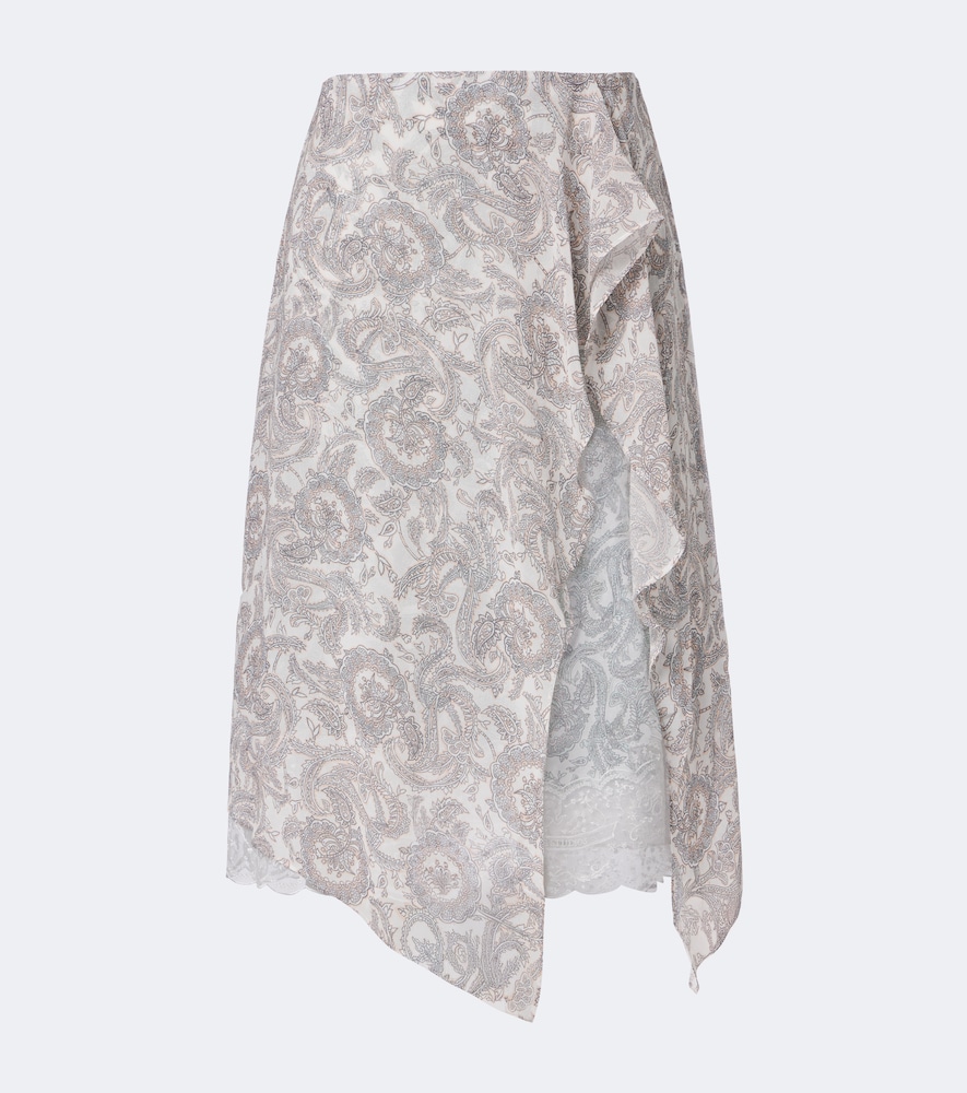 Gonna midi in crêpe di seta con pizzo