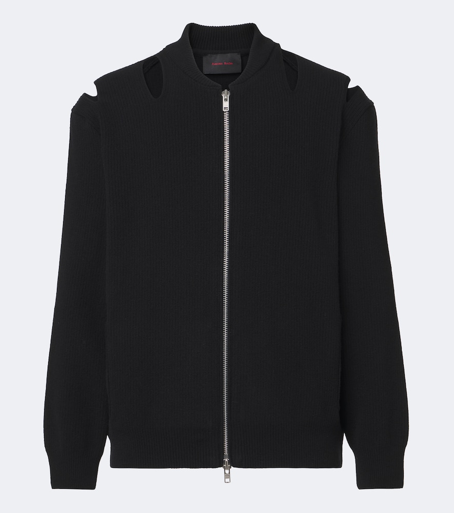 Cutout Wool-Blend Zip-Up Cardigan