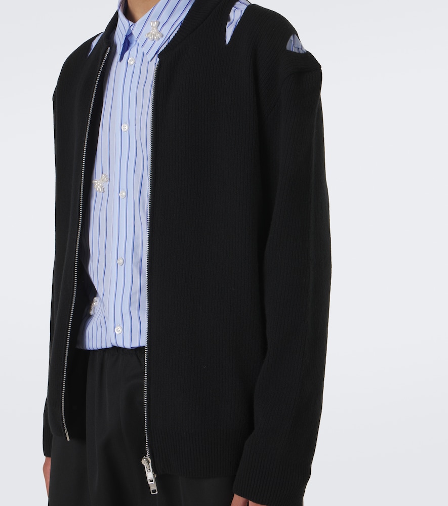 Cutout Wool-Blend Zip-Up Cardigan