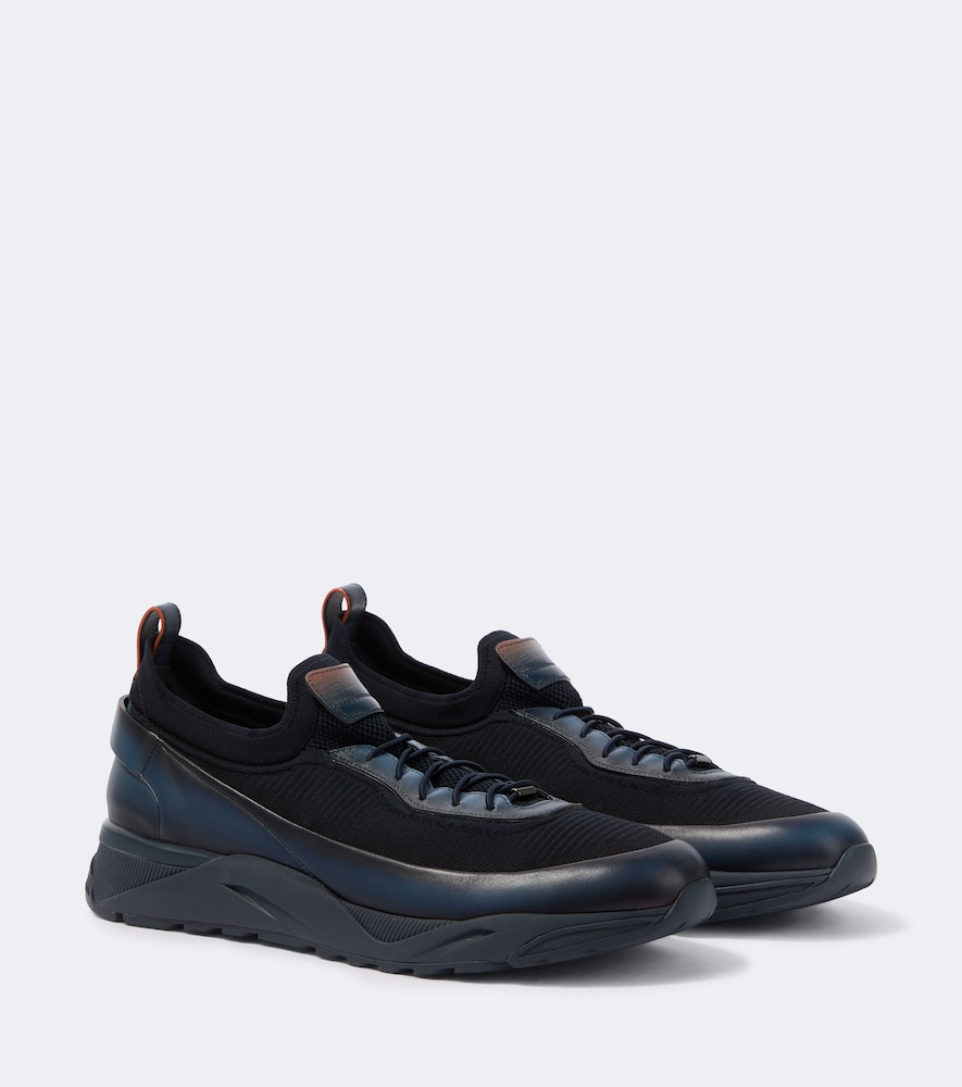 Sneakers in maglia con pelle