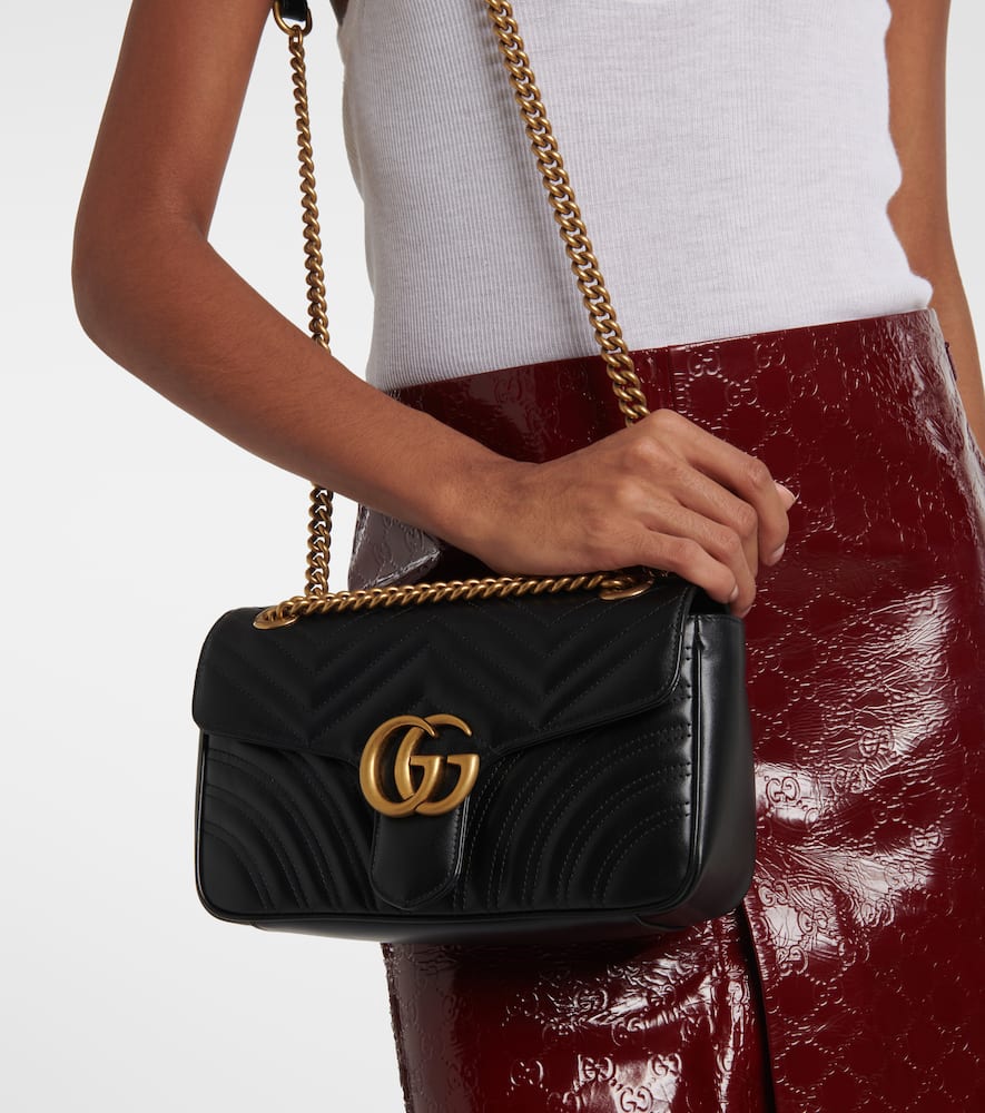 Shop Gucci Gg Marmont Leather Shoulder Bag In Black