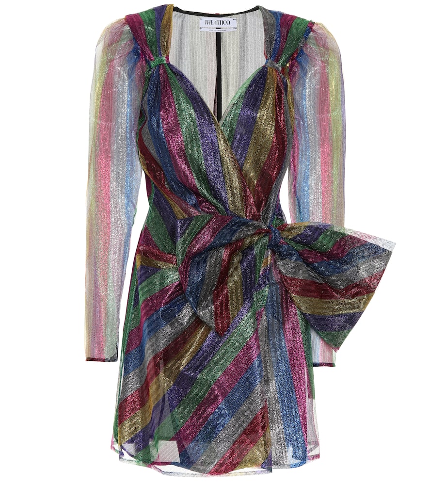 Attico Multicoloued Laminated Tulle Dress With Bow In Multicoloured