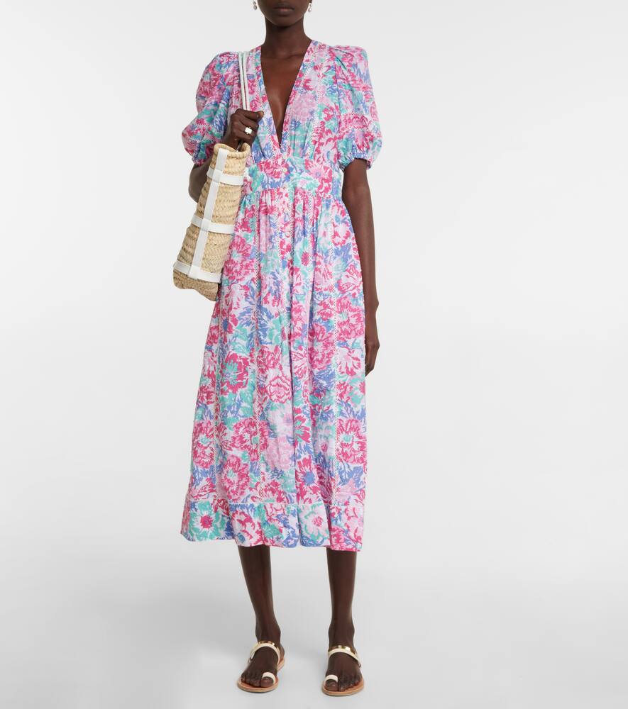 Poupette St Barth Reine Floral Midi Dress In Pink Rugosa