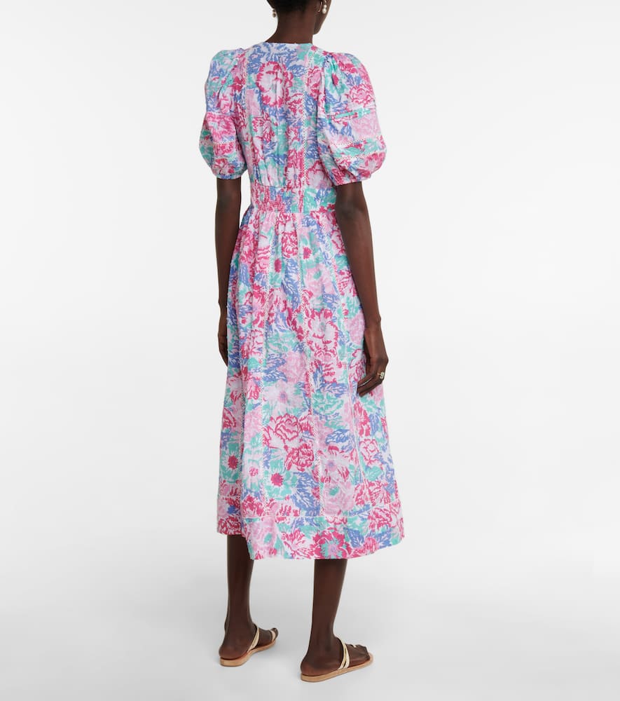 Poupette St Barth Reine Floral Midi Dress In Pink Rugosa