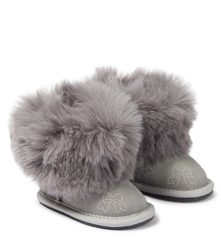 Monnalisa Baby Faux Fur-trim Suede Boots In Grey