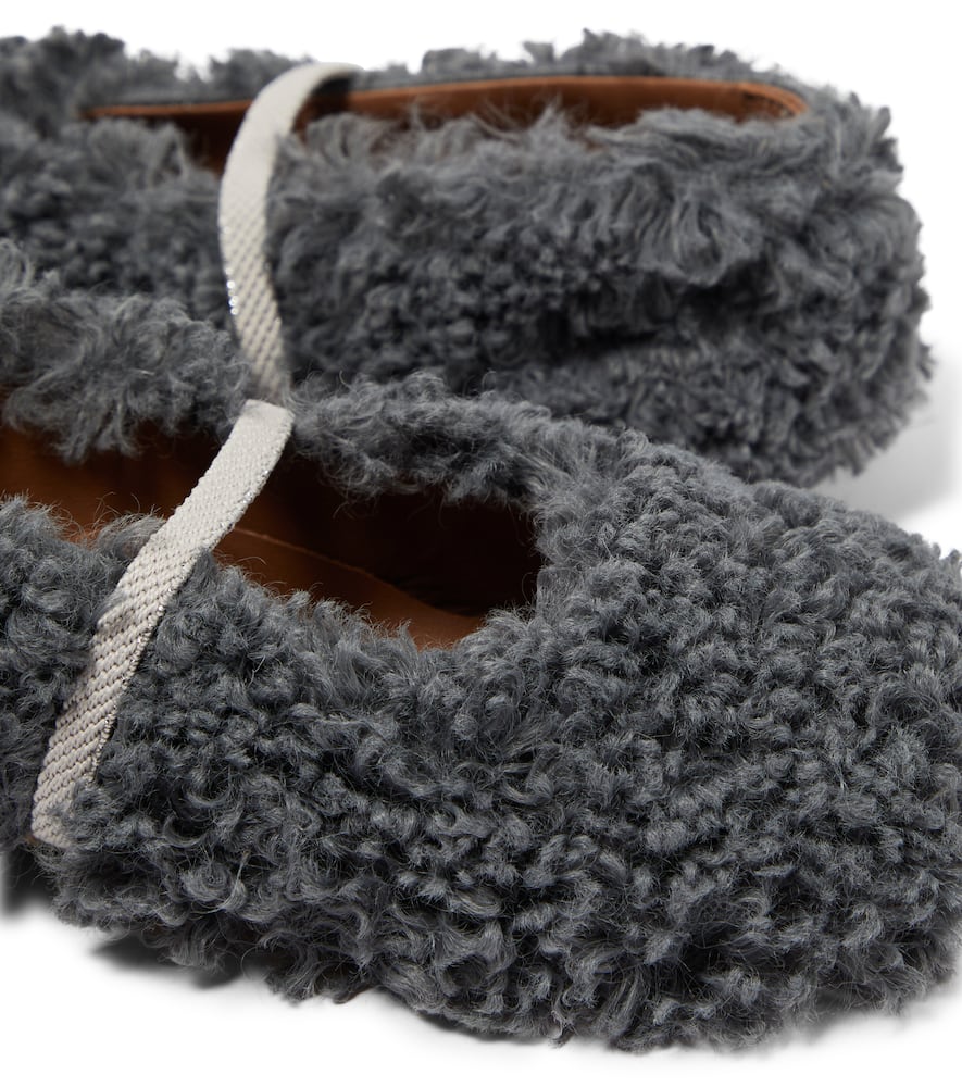 Pèpè Faux Shearling Ballet Flats In Grey