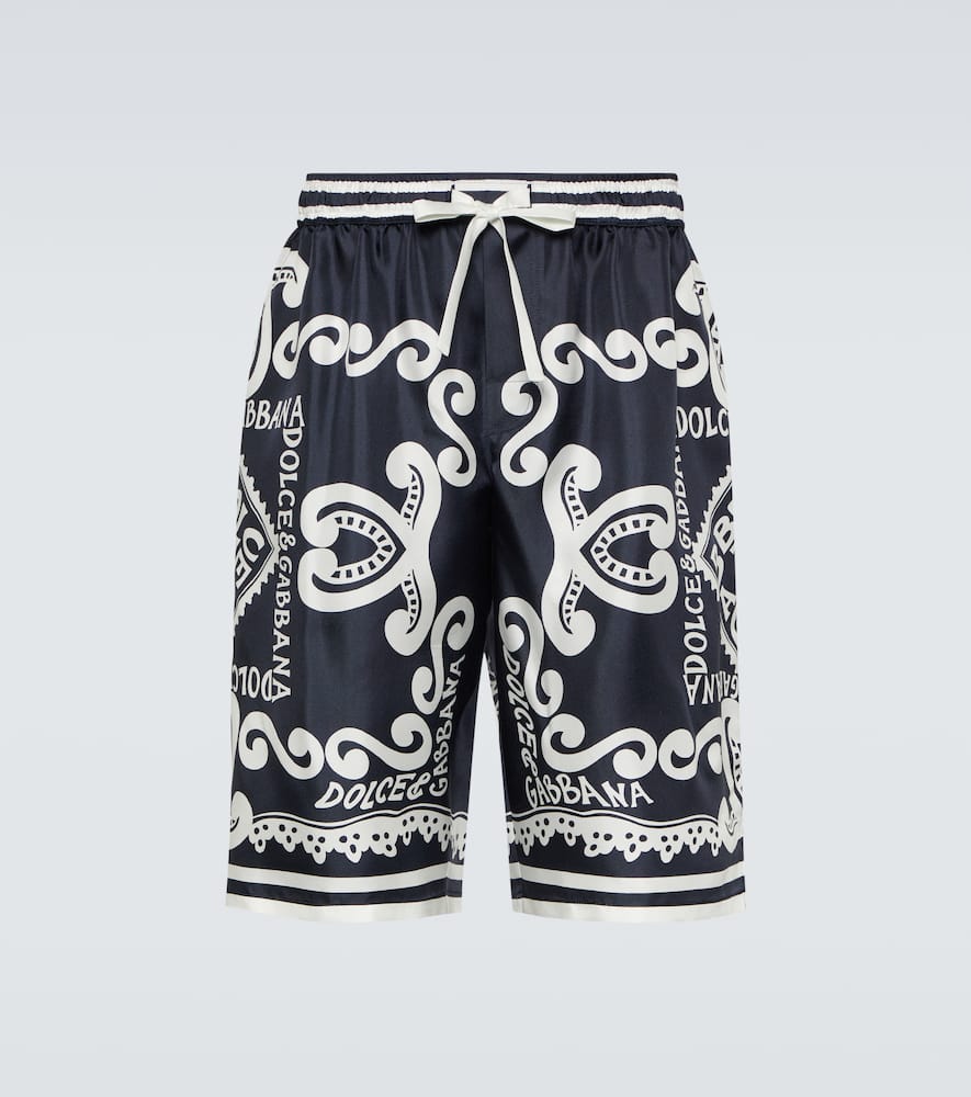 Dolce & Gabbana Dolce&gabbana Silk Bermuda With Navy Print In Multicoloured