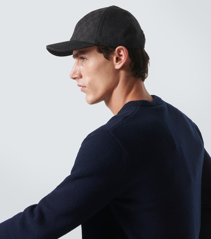 Gucci Original Gg Fabric Baseball Cap With Web Ribbon In Black