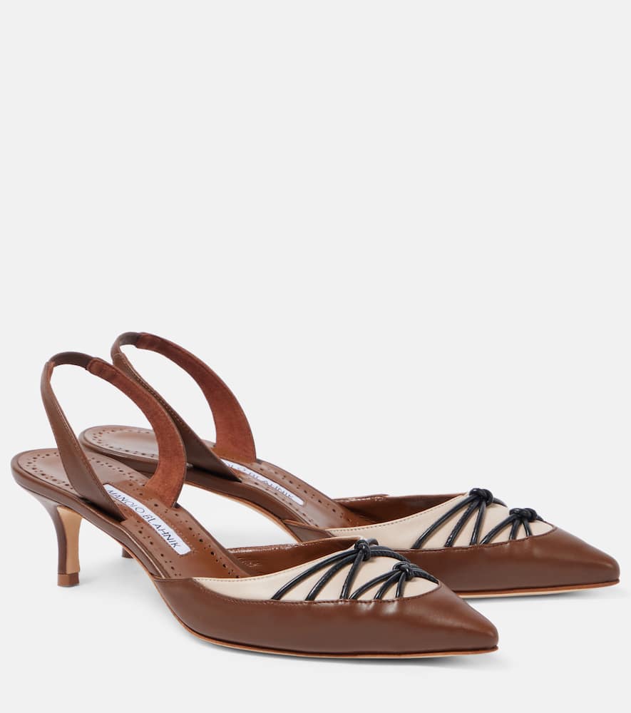 Manolo Blahnik Maretsli 50 Leather Slingback Pumps In Brown