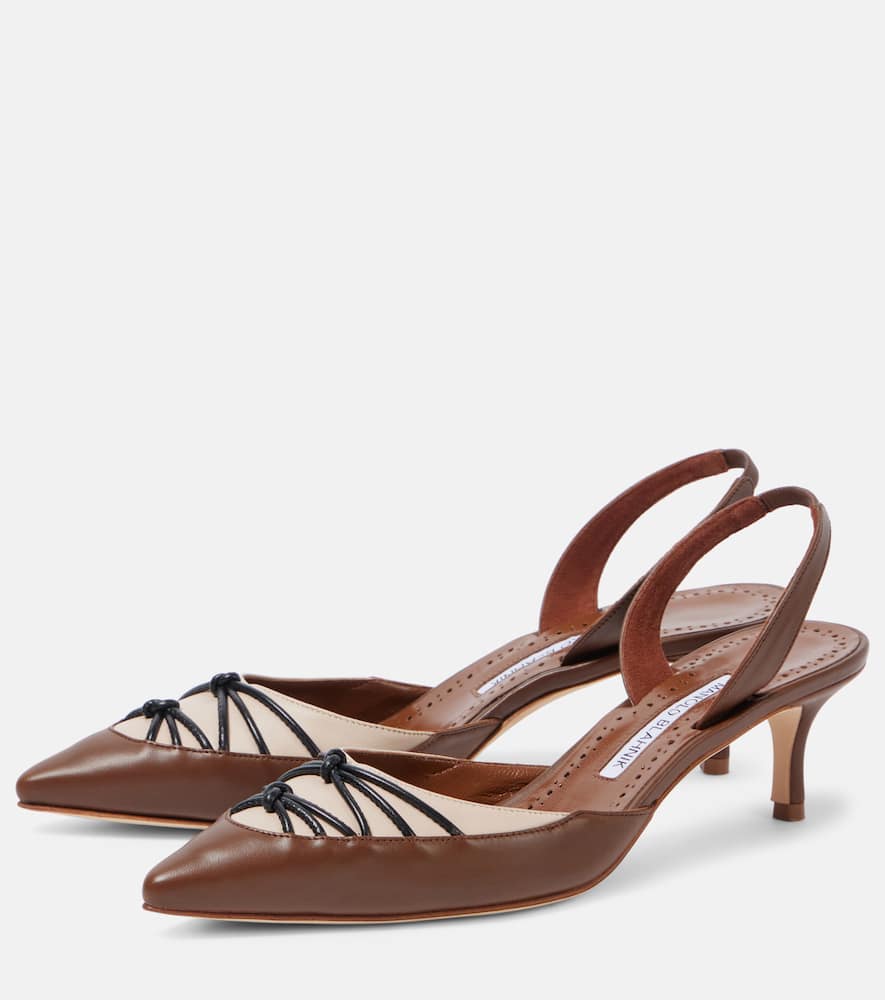 Manolo Blahnik Maretsli 50 Leather Slingback Pumps In Brown