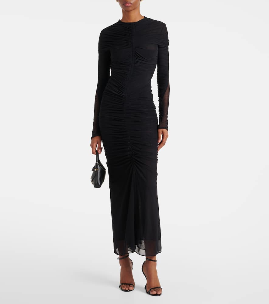 Mugler Gathered Semi-sheer Bodysuit In Black