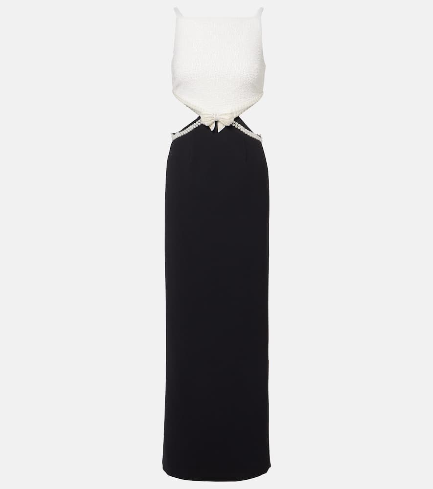 Faux pearl cutout crêpe gown