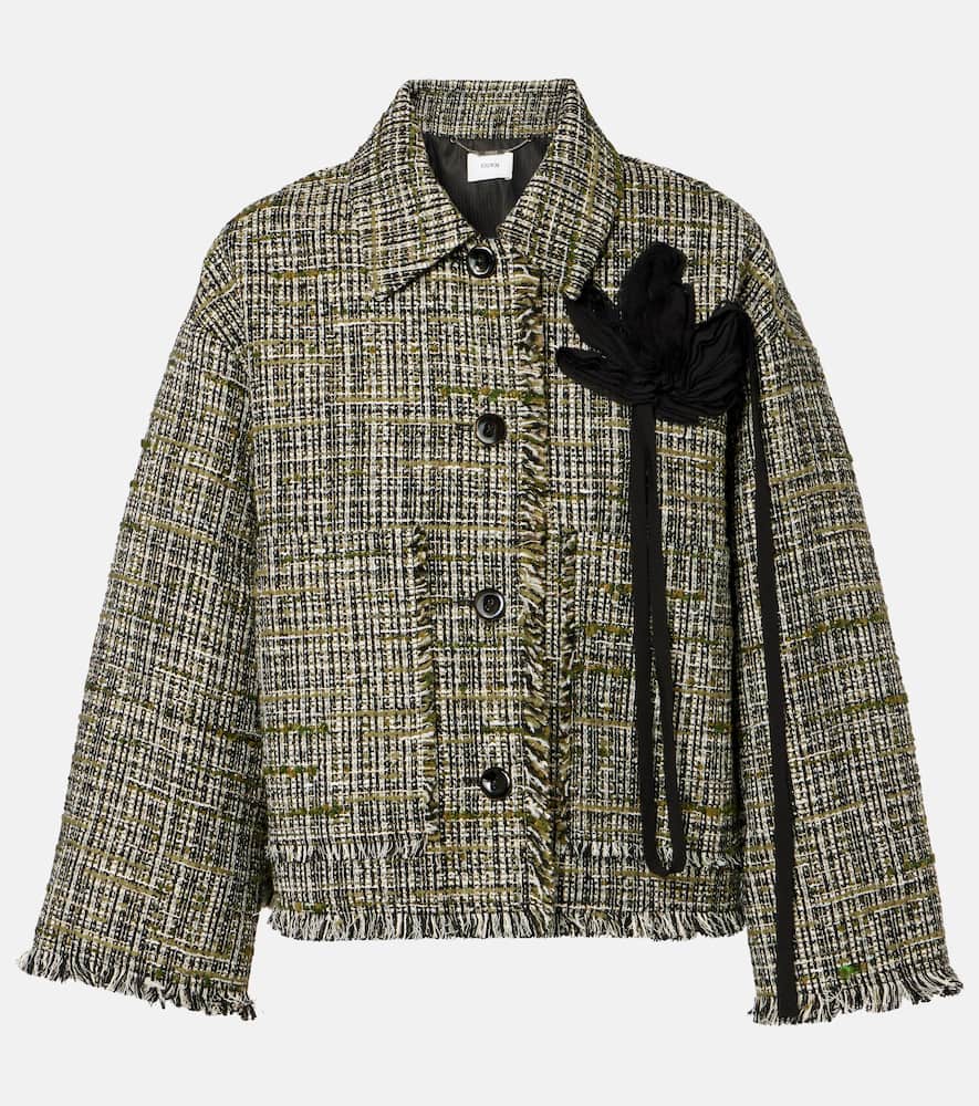 Floral-appliqué tweed jacket