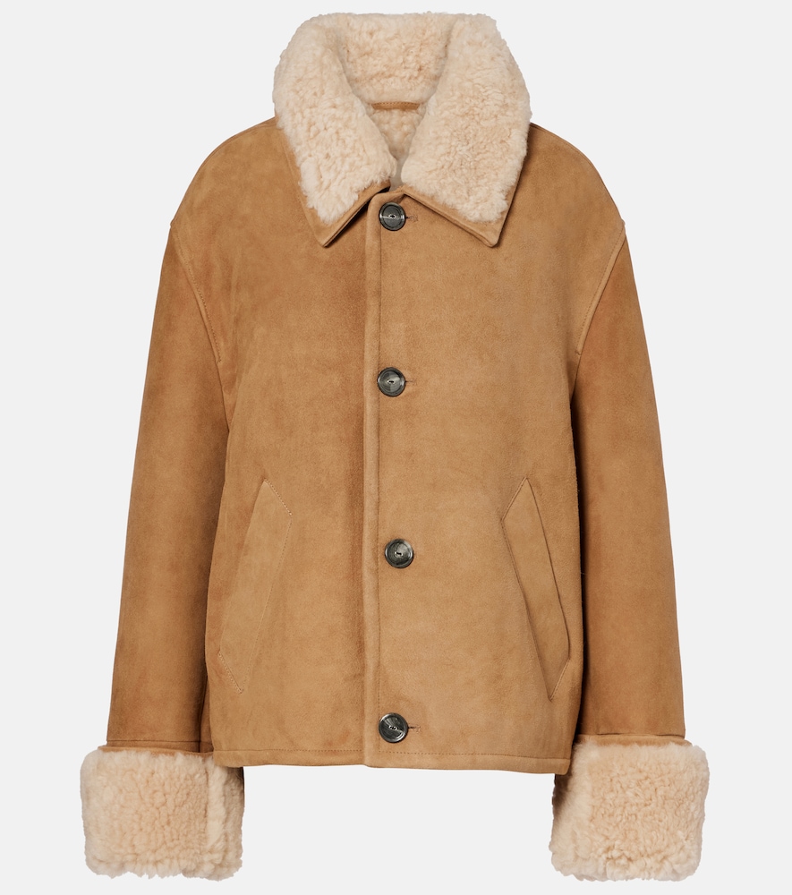 Ami Paris Shearling Trimmed Suede Jacket