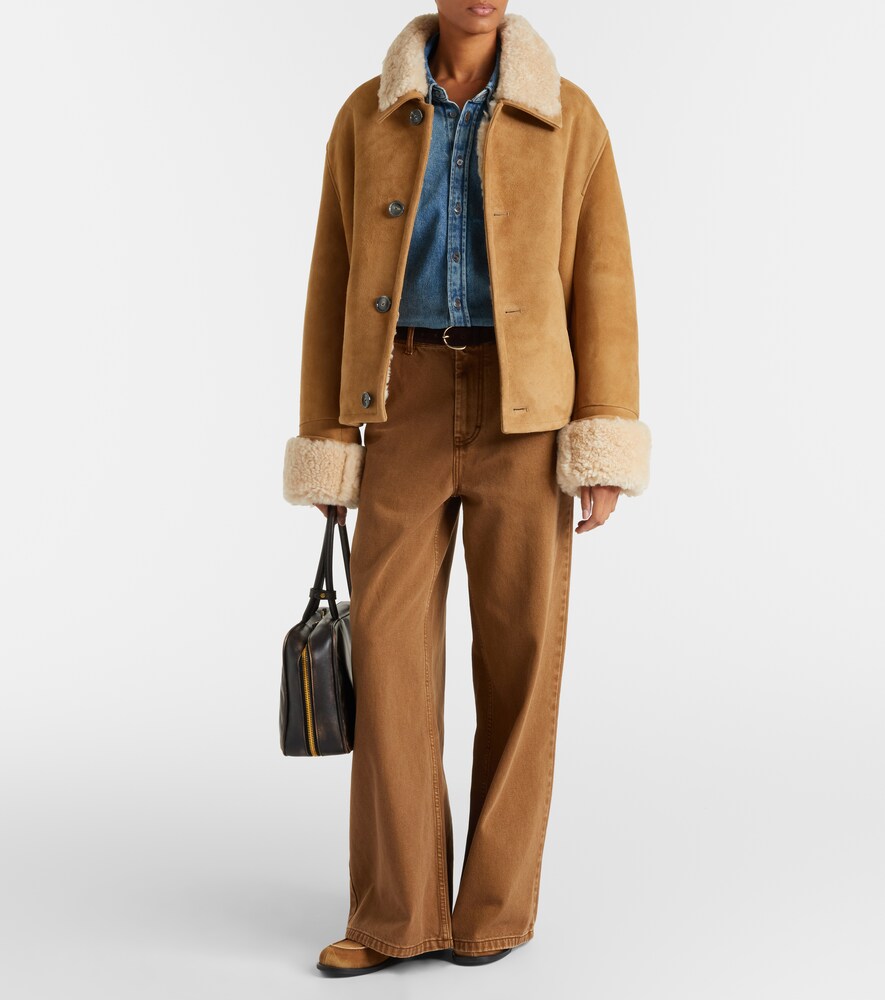 Ami Paris Shearling-trimmed suede jacket
