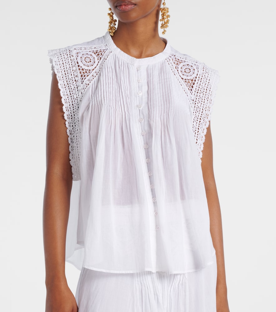 Grecia Lace-Trimmed Cotton Blouse
