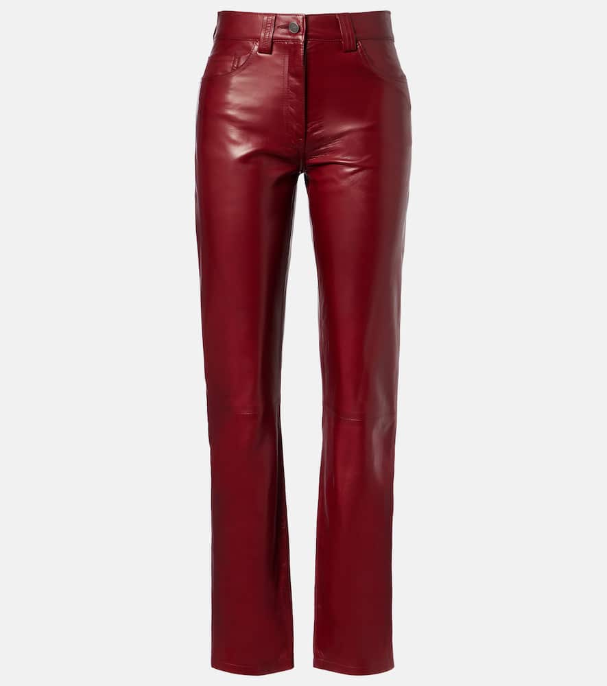 Khaite Callum Mid-rise Leather Straight Pants In Burgundy