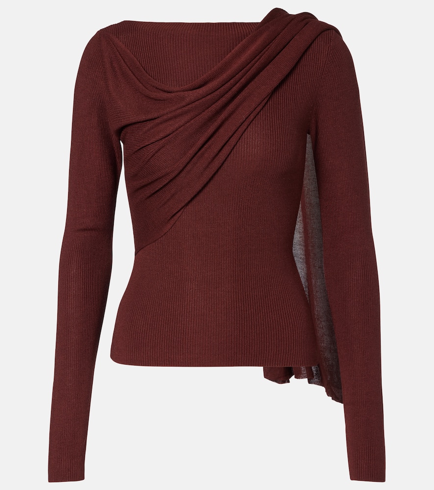 Aya Muse Draped Silk-blend Top In Burgundy