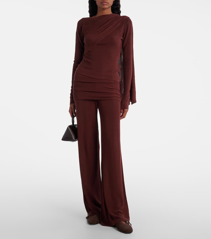 Aya Muse Draped Silk-blend Top In Burgundy