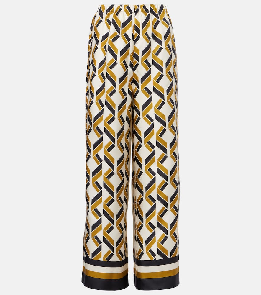 Tube patterned silk twill wide-leg pants