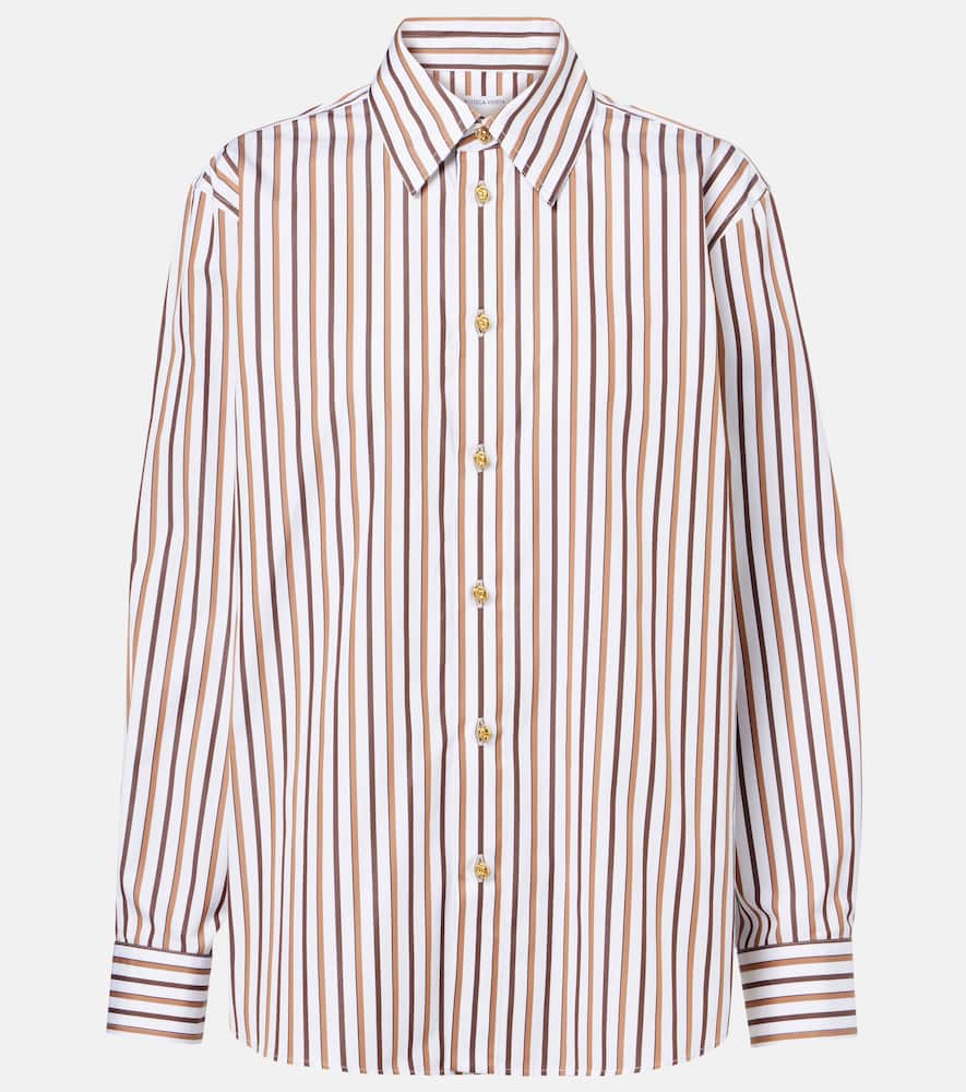 Bottega Veneta Striped Cotton Poplin Shirt In Brown