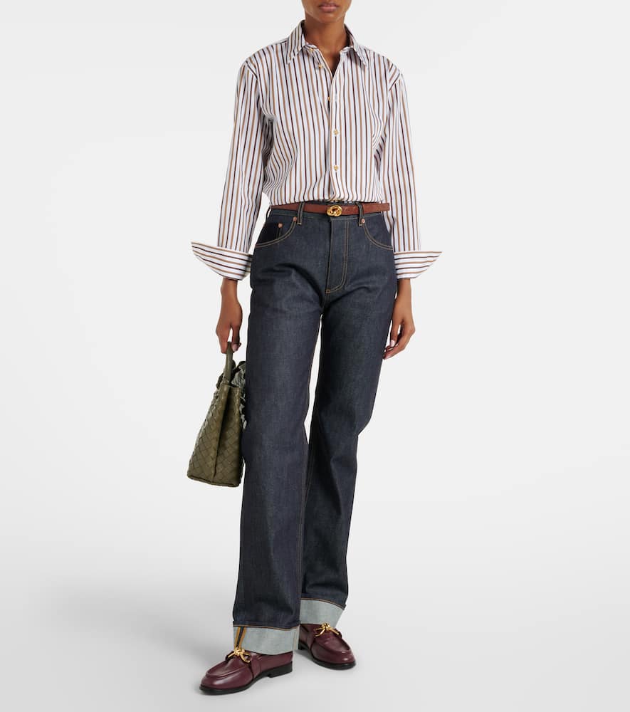 Bottega Veneta Striped Cotton Poplin Shirt In Brown