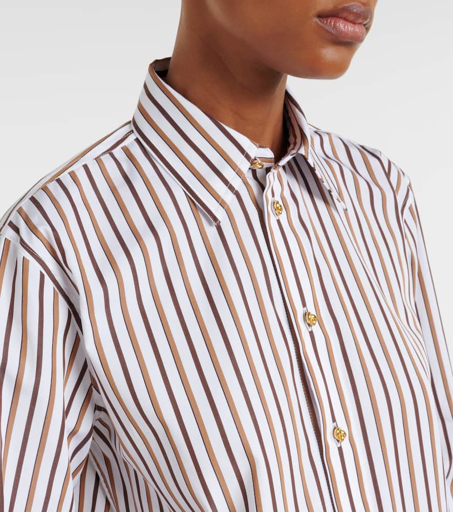 Bottega Veneta Striped Cotton Poplin Shirt In Brown