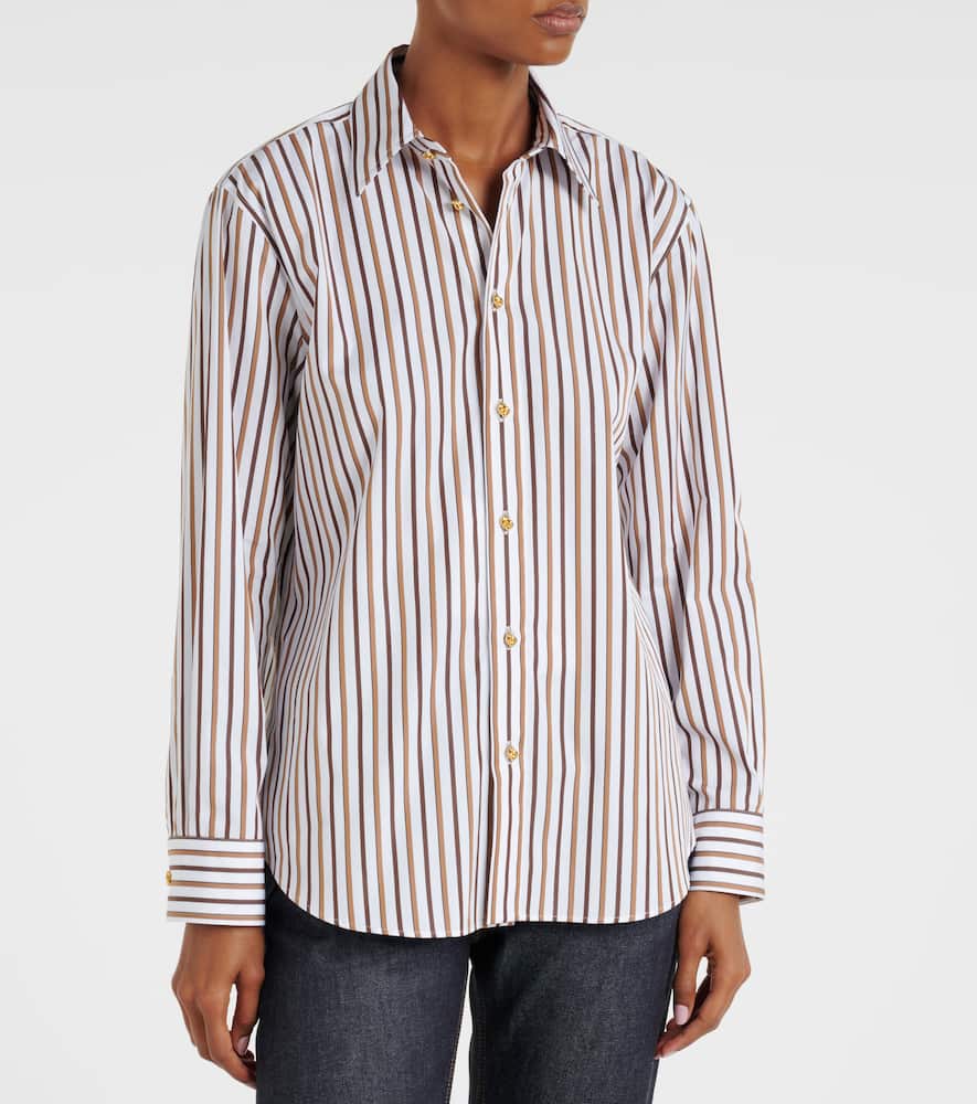 Bottega Veneta Striped Cotton Poplin Shirt In Brown