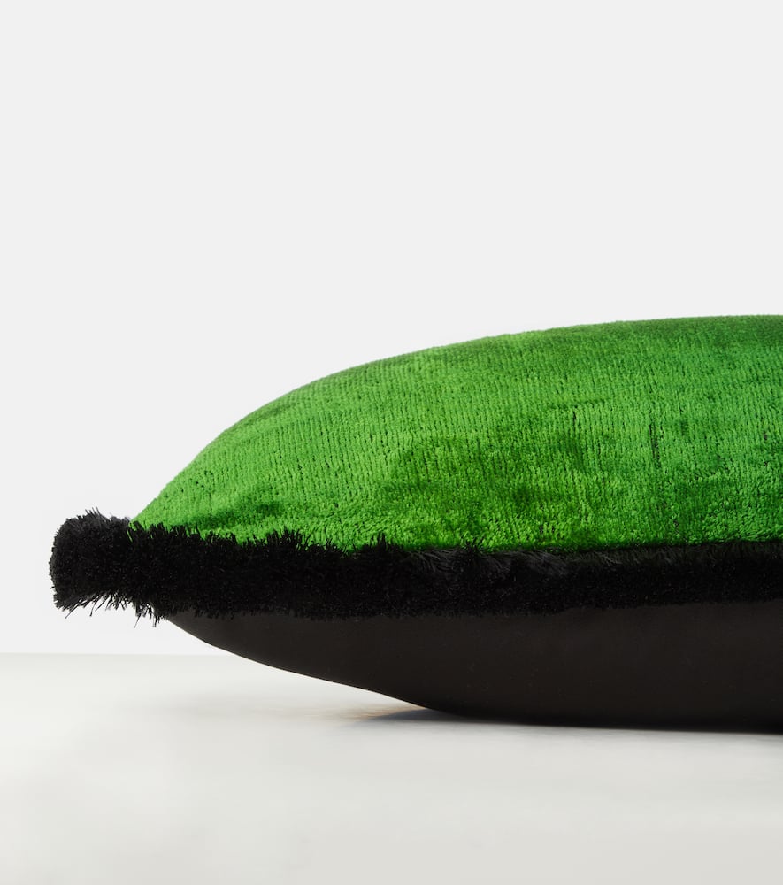 Les-ottomans Silk Velvet Cushion In Green