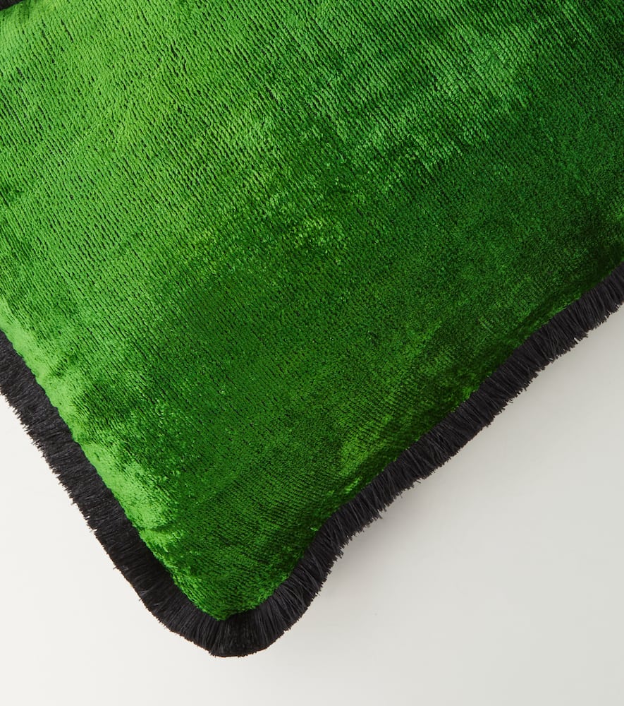 Les-ottomans Silk Velvet Cushion In Green