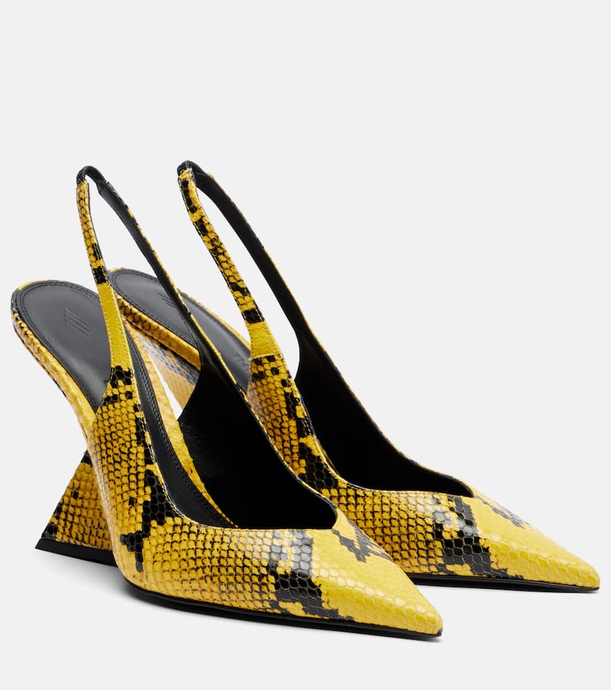 Attico Cheope 105 Embossed Leather Wedges In Yellow