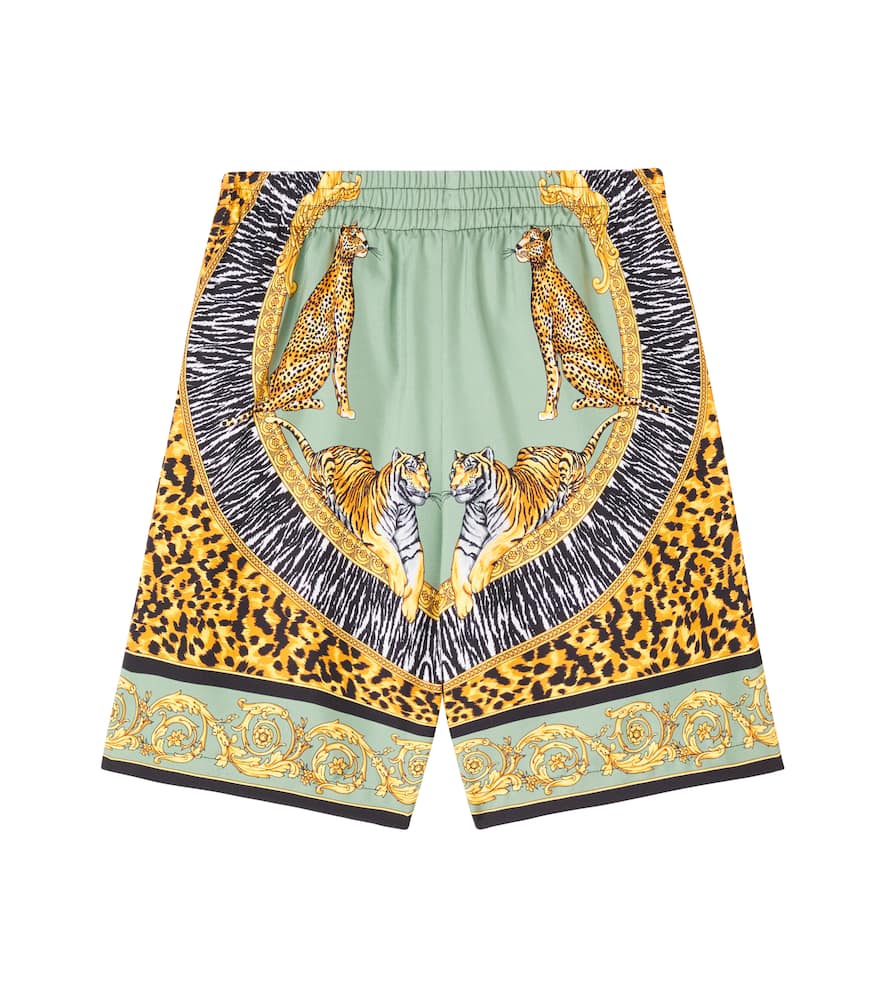 Versace Wild Cats Silk Shorts In Multi