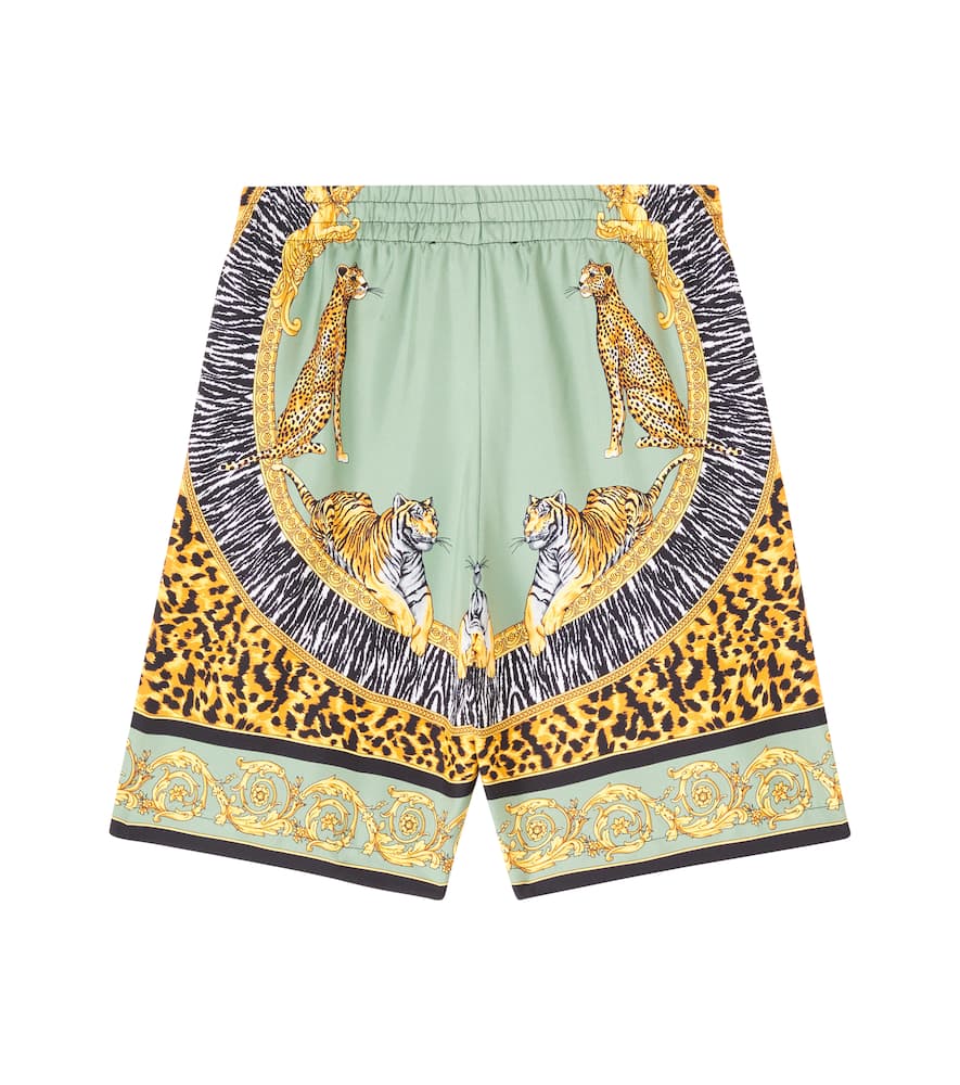 Versace Wild Cats Silk Shorts In Multi