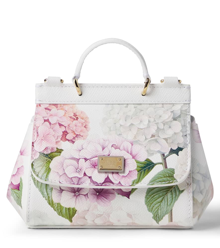 Dolce & Gabbana Kids' Sicily Floral Leather Shoulder Bag In White