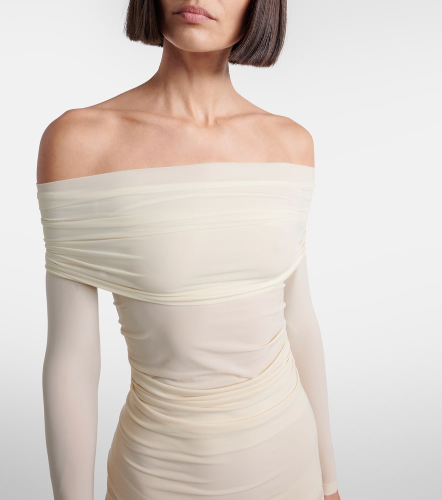 Draped Semi-Sheer Off-Shoulder Top