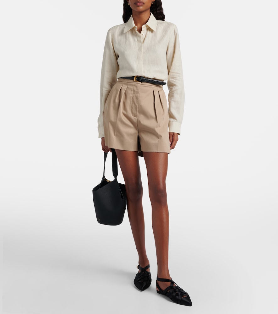 Max Mara Tabacco pleated cotton-blend shorts