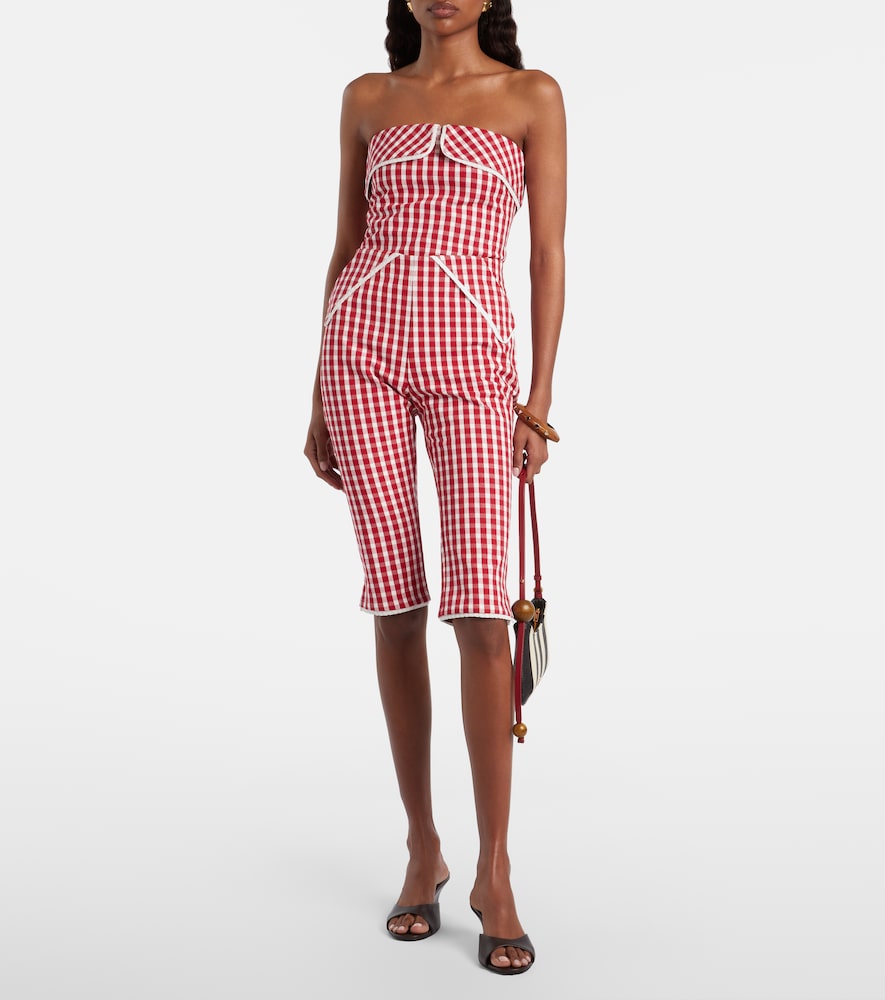 Posse Ebony gingham lace-trimmed cotton-blend top