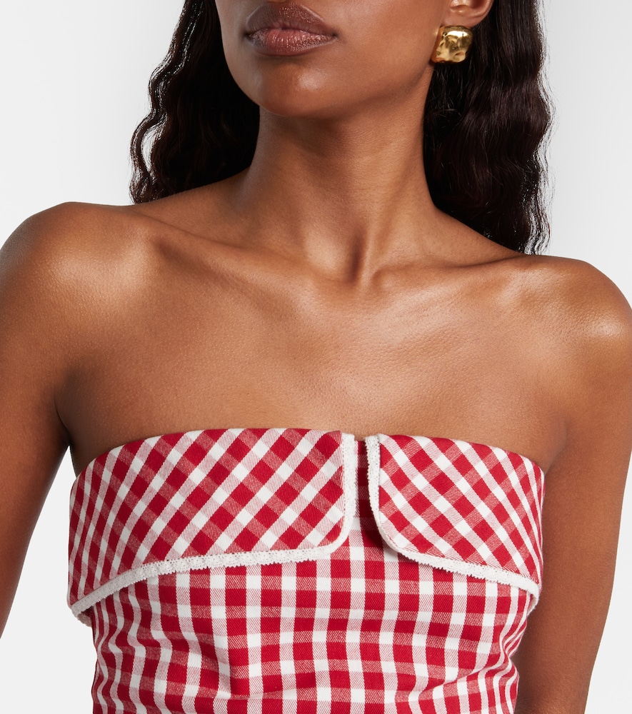 Ebony Gingham Lace-Trimmed Cotton-Blend Top