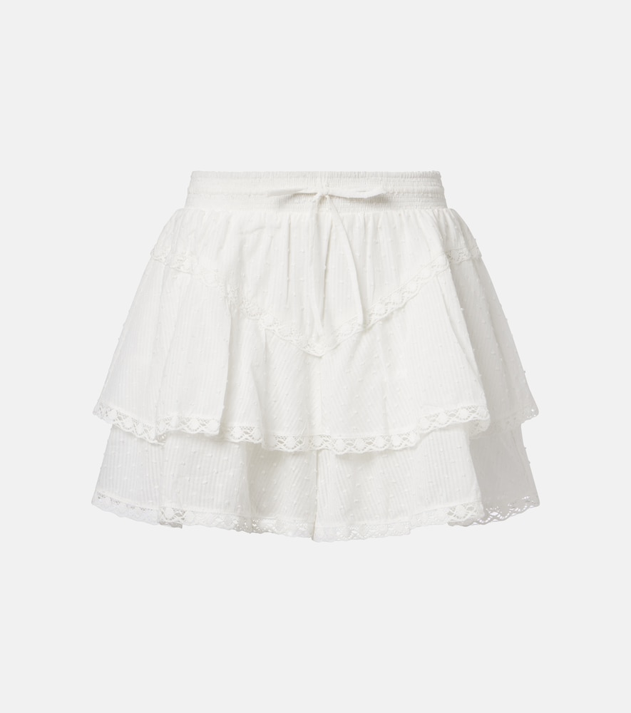 Poupette St Barth Thia embroidered tiered cotton shorts