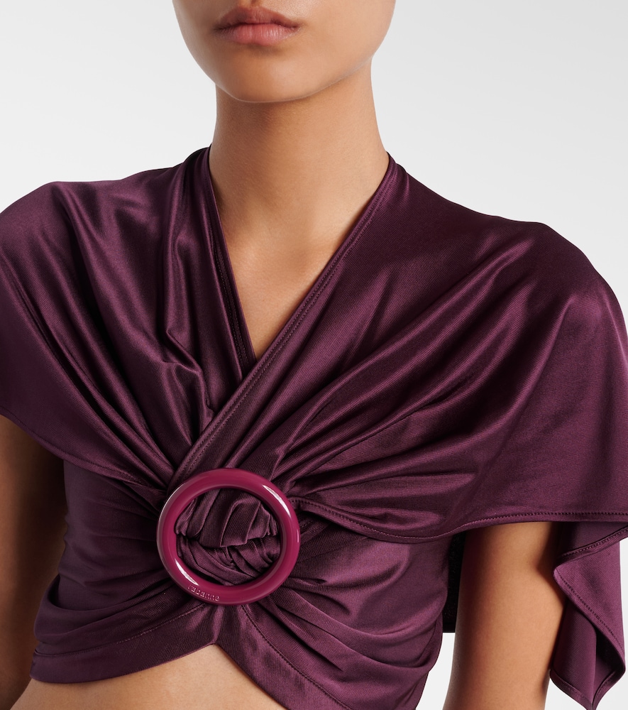 Gathered Caped Satin Crop Top