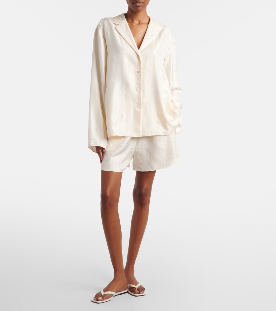 Toteme Embroidered silk satin pajama shorts